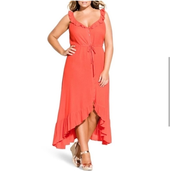 City Chic Dresses & Skirts - Tigerlily City Chic Asymmetrical High-Low Sundress V-Neck Sleeveless Maxi Ruffle
